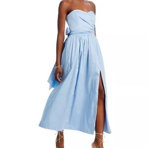 French Connection Florida Midi Dress - Blue Strapless Bow Dress